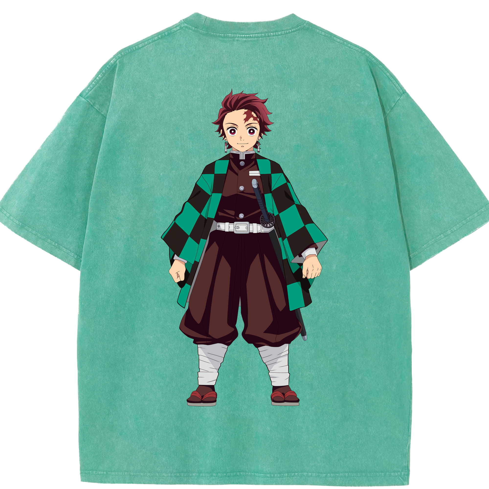 （画像用） 鬼滅の刃 竈門 炭治郎／かまど たんじろう Kamado Tanjirou 綿100% ヴィンテージ風 半袖Tシャツ（背面プリント）